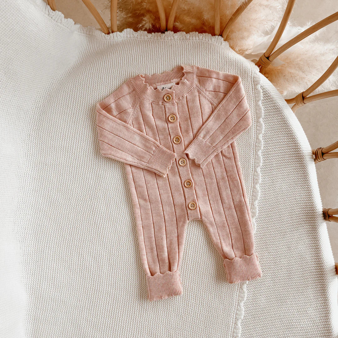 Blossom & Pear Ribbed Knit Romper Pink Lemonade