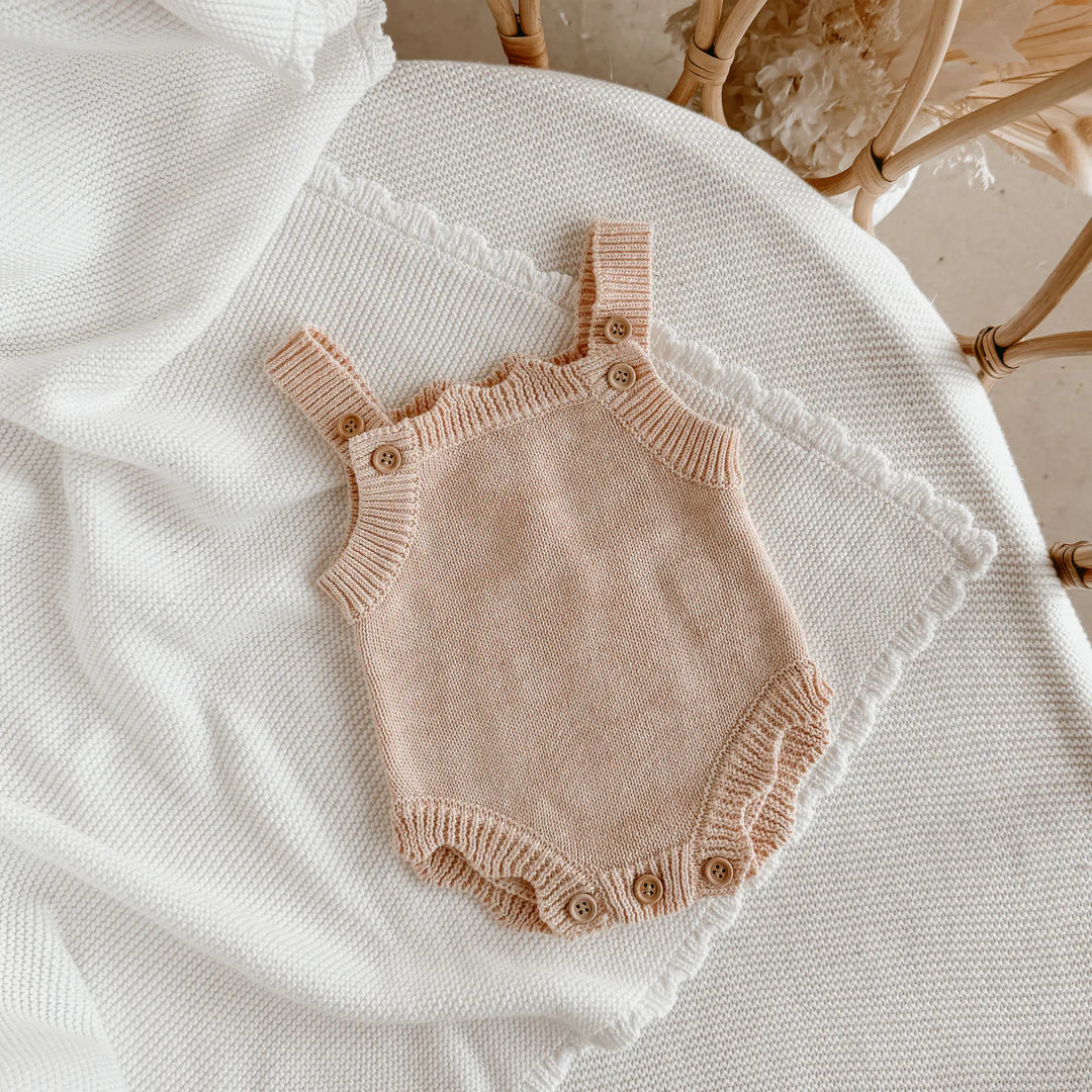 Blossom & Pear Pink Scallop Singlet Mini Knit Romper