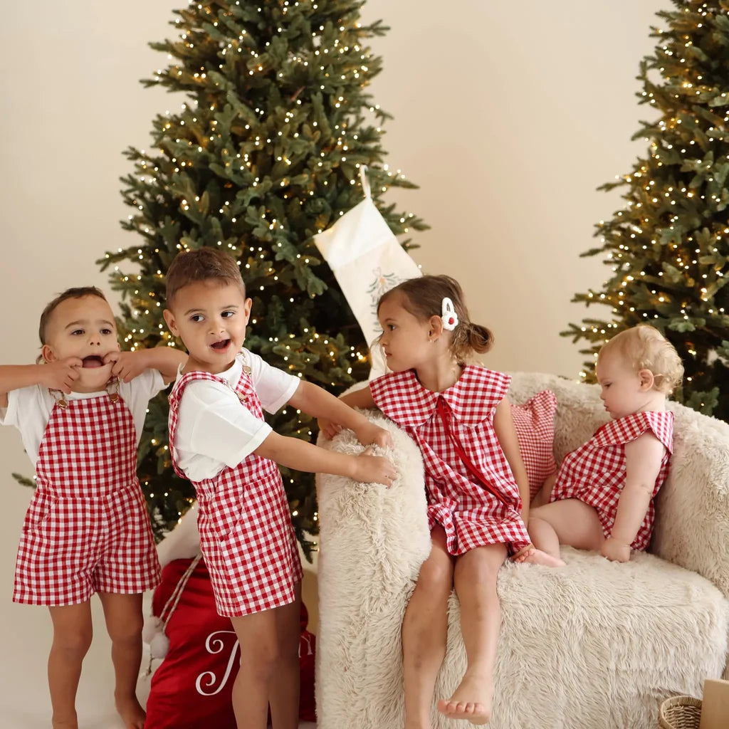 Blossom & Pear Red Gingham Shortalls PRE-ORDER