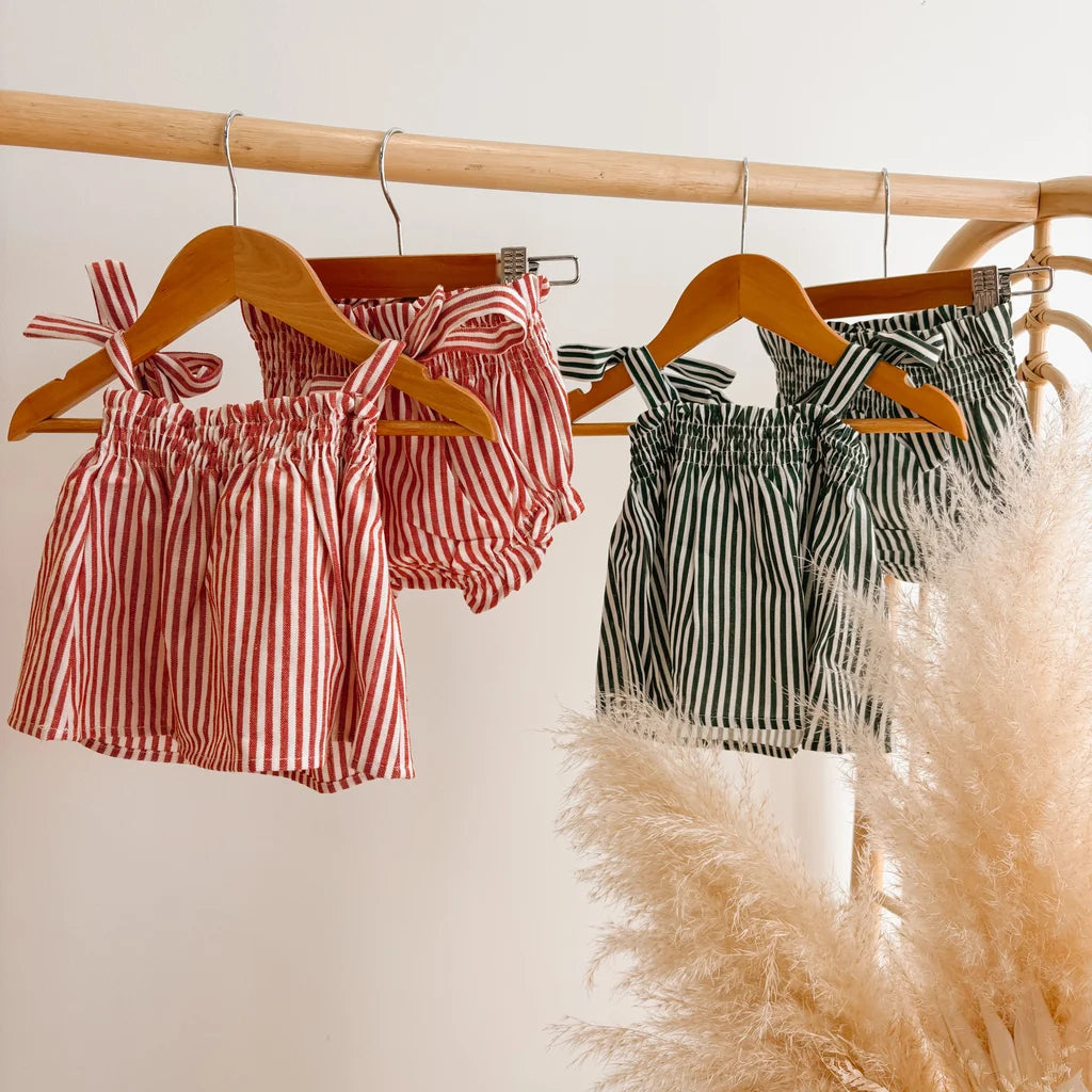Blossom & Pear Candy Stripe Two-Piece Bloomer Set Red PRE-ORDER