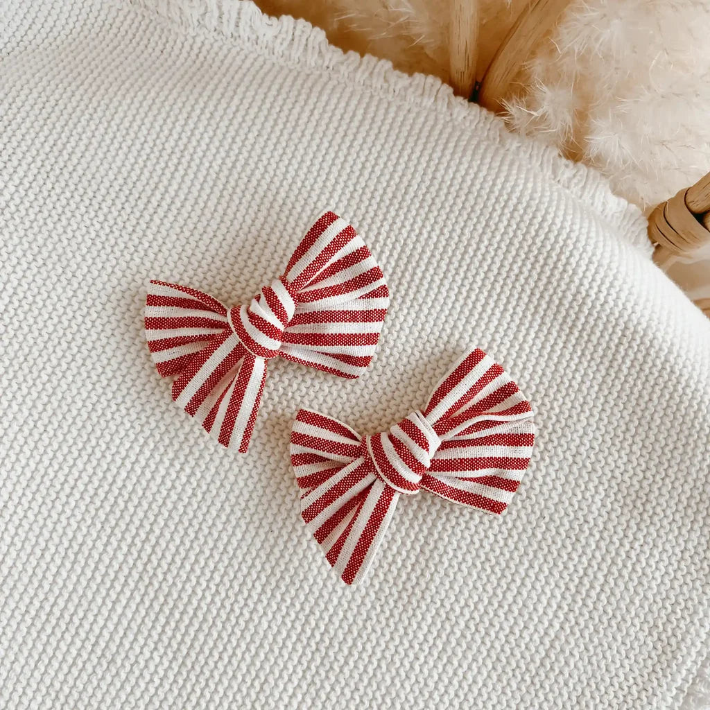 Blossom & Pear Candy Stripe Bow Clips Red PRE-ORDER