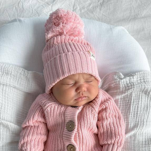 3 Little Crowns Textured Knit Beanie Pink