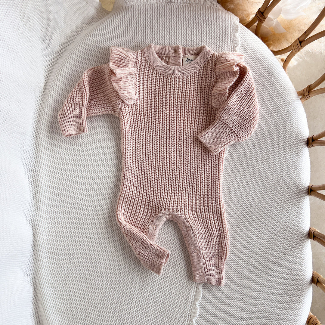 Blossom & Pear Frankie Shoulder Flutter Knit Romper Pink Lemonade