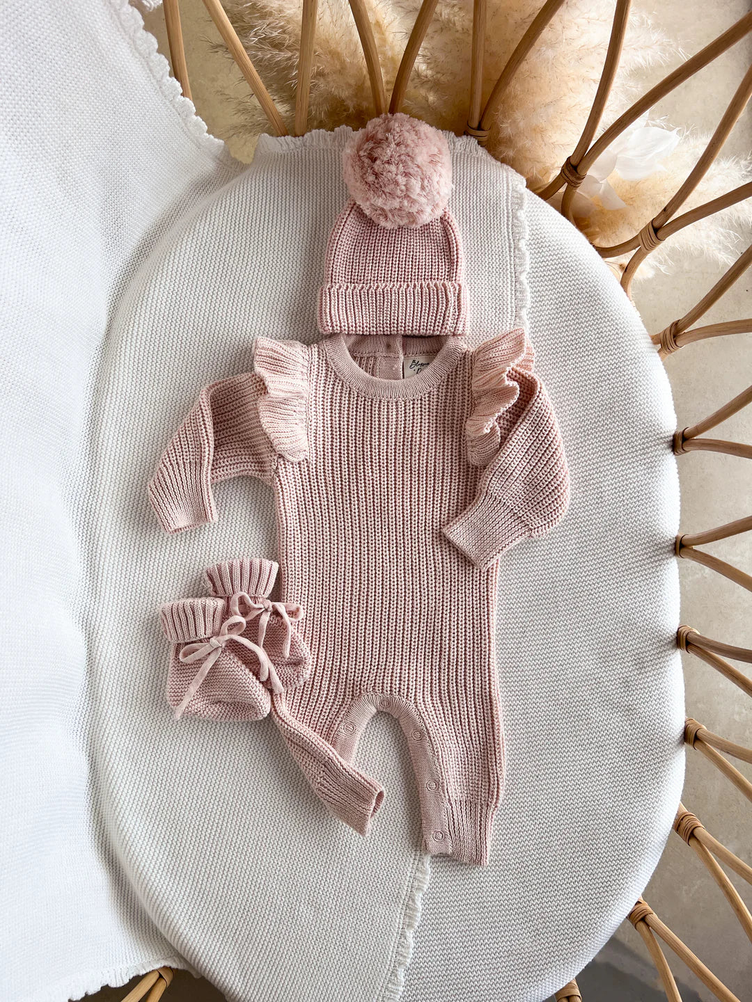 Blossom & Pear Frankie Shoulder Flutter Knit Romper Pink Lemonade