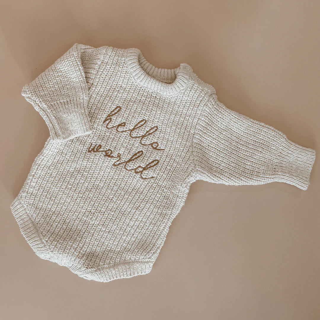 Blossom & Pear 'Hello World' Chunky Knit Romper Honey