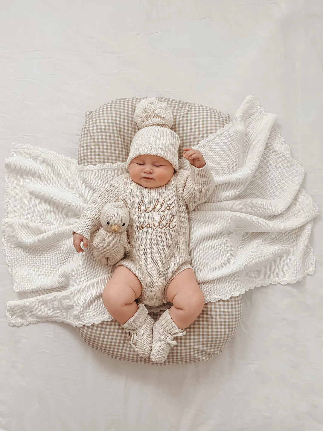 Blossom & Pear 'Hello World' Chunky Knit Romper Honey