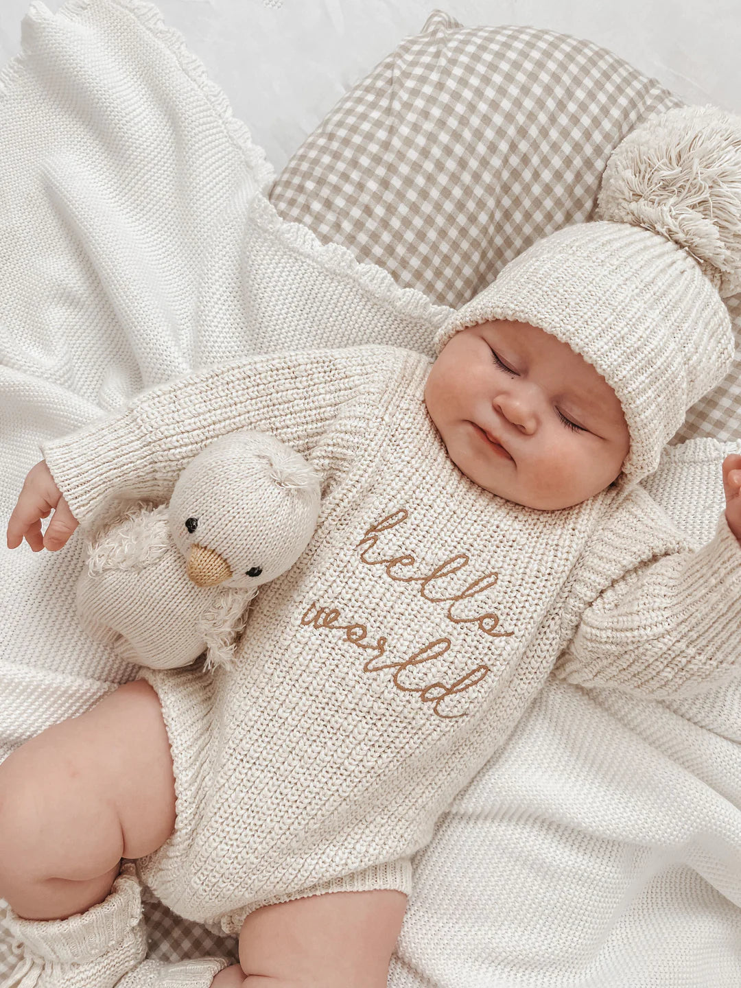 Blossom & Pear 'Hello World' Chunky Knit Romper Honey