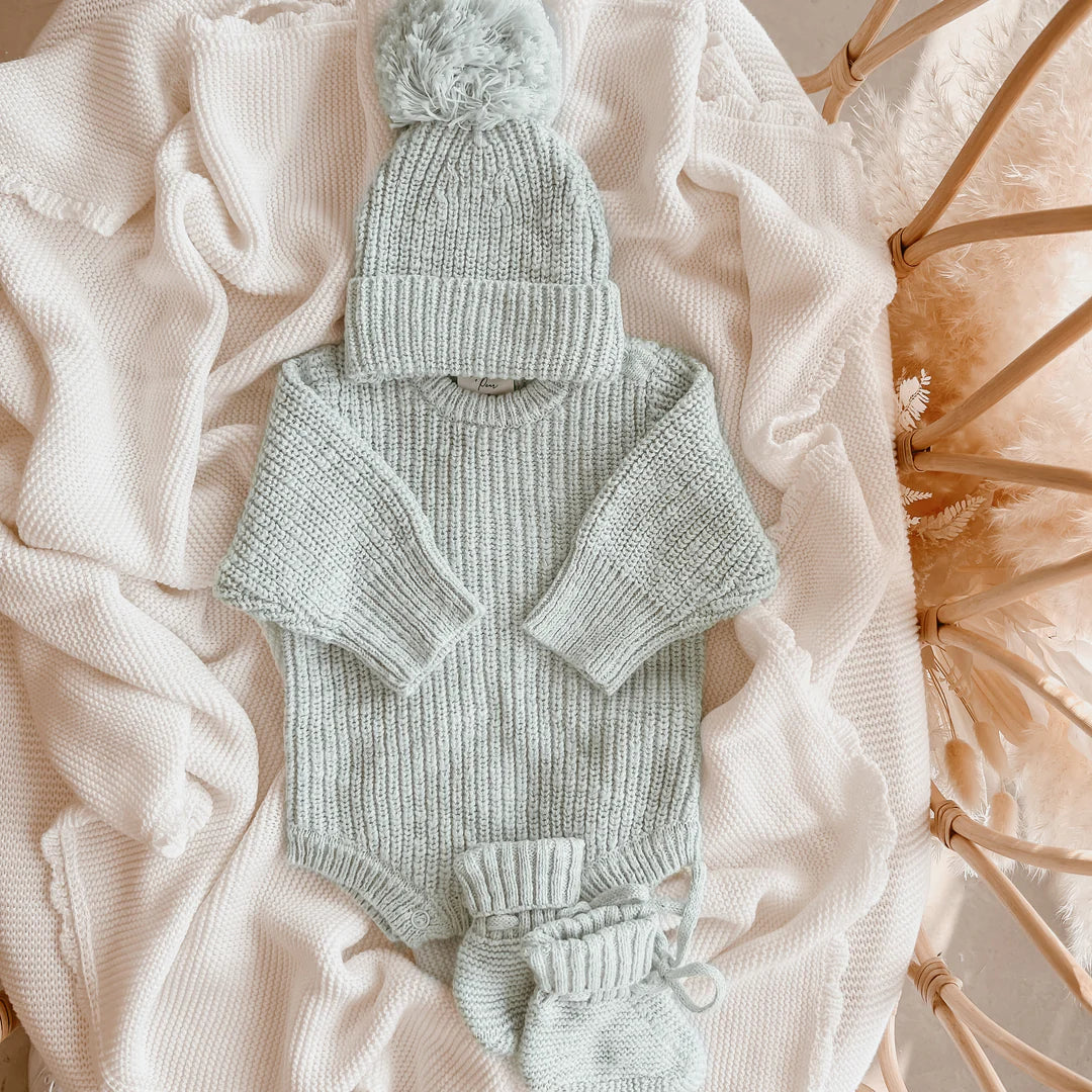 Blossom & Pear Chunky Knit Romper Periwinkle Blue