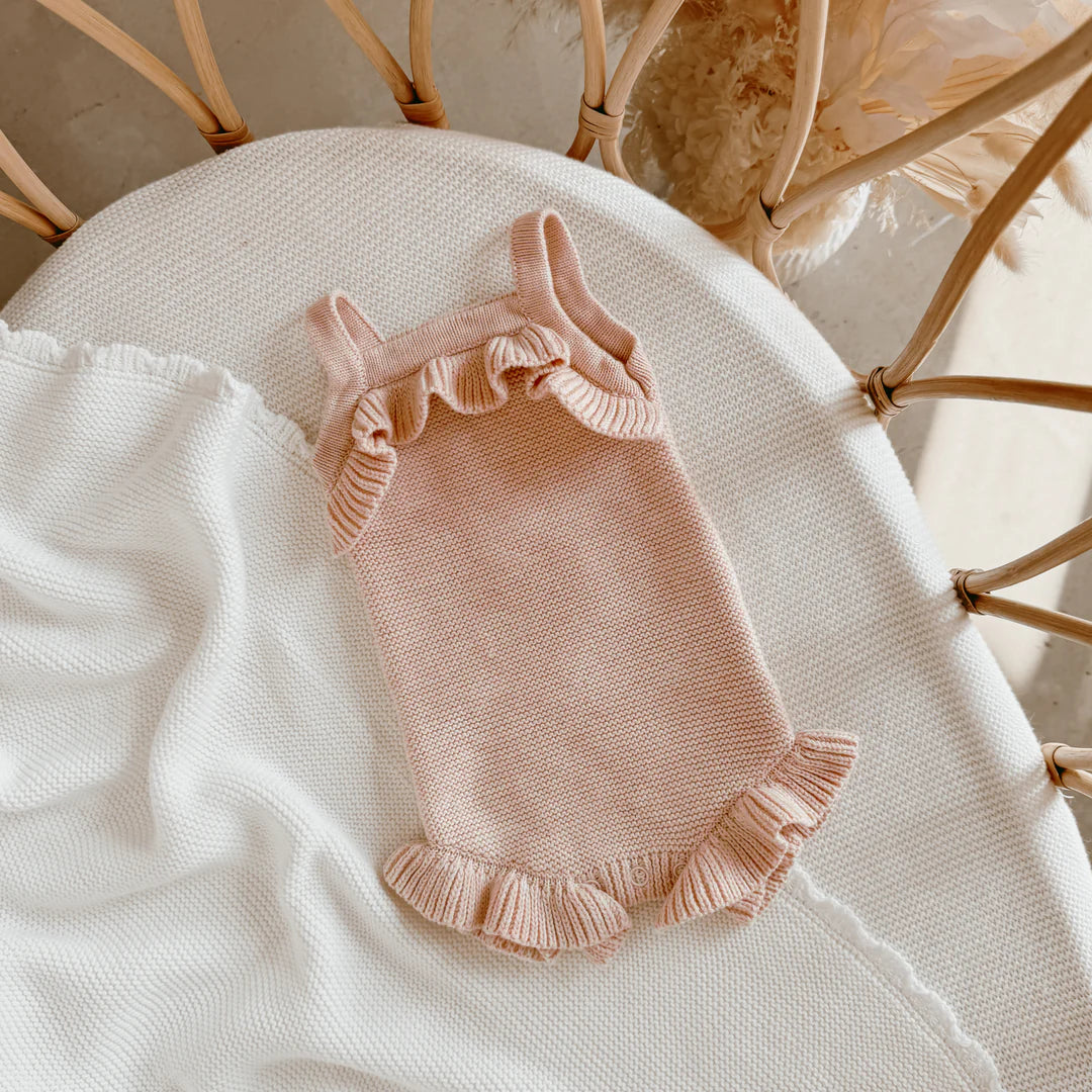 Blossom & Pear Pink Lemonade Frill Knit Romper