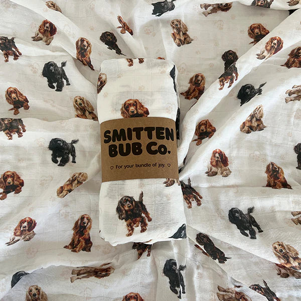 Smitten Bub Co. Cocker Spaniel Bamboo Cotton Muslin Wrap