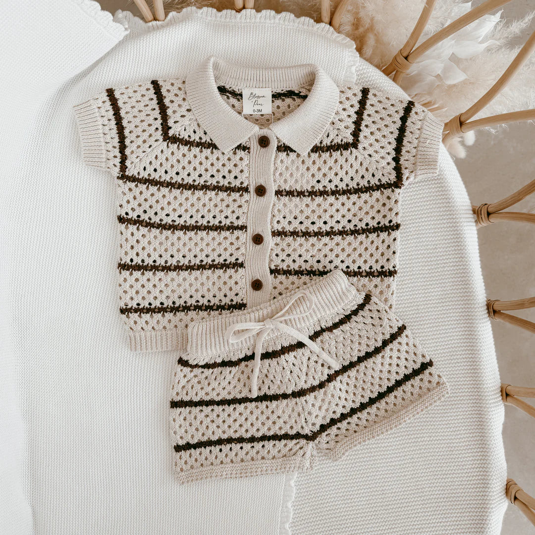 Blossom & Pear Espresso Stripe Button Down Set