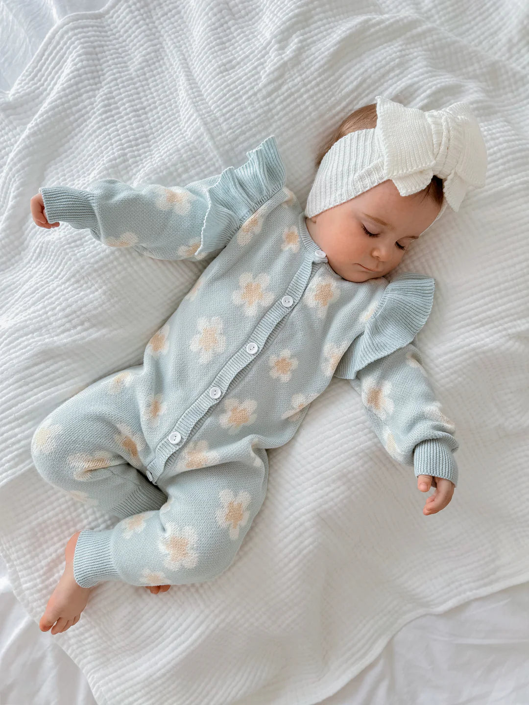 Blossom & Pear Blue Daisy Long Sleeve Knit Romper