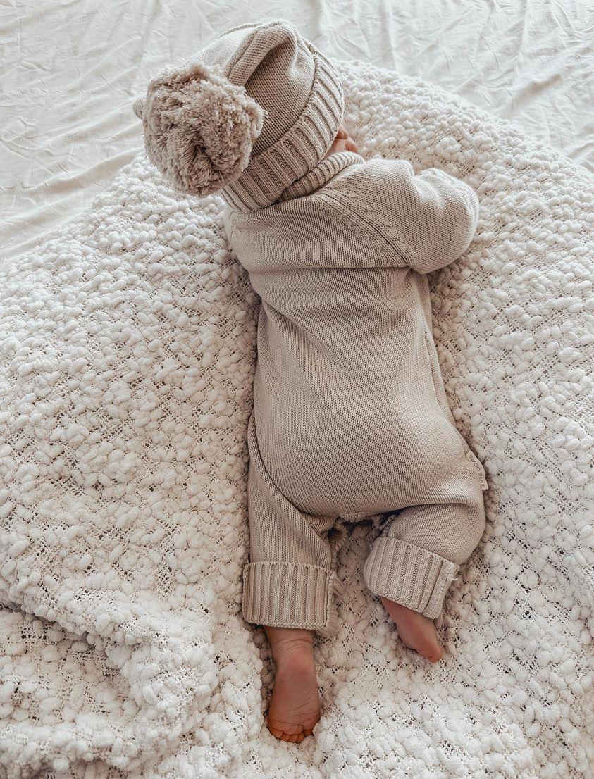 3 Little Crowns Textured Knit Beanie Mushroom