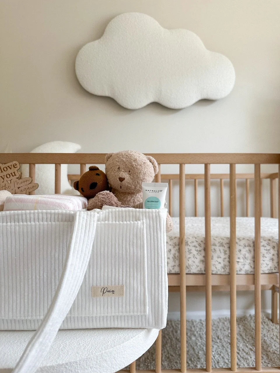 Petite + Co Nappy Caddy Organiser Cord White