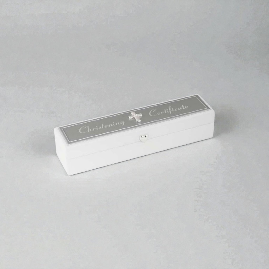 Russell Collection Silver Plate Christening Certificate Box White