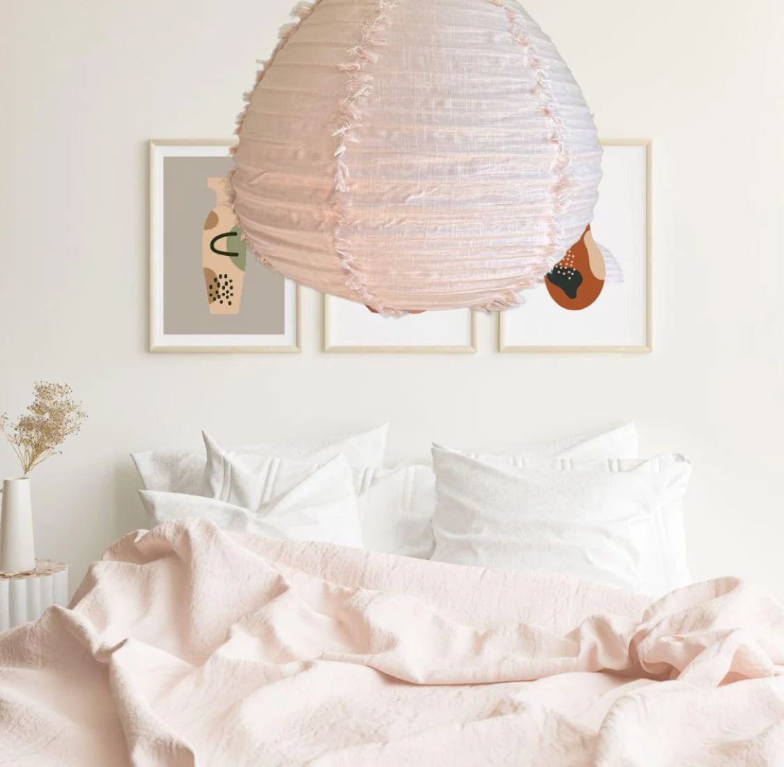 Little Nordic Sol Linen Light Shade Paere Fringed Blush Pink