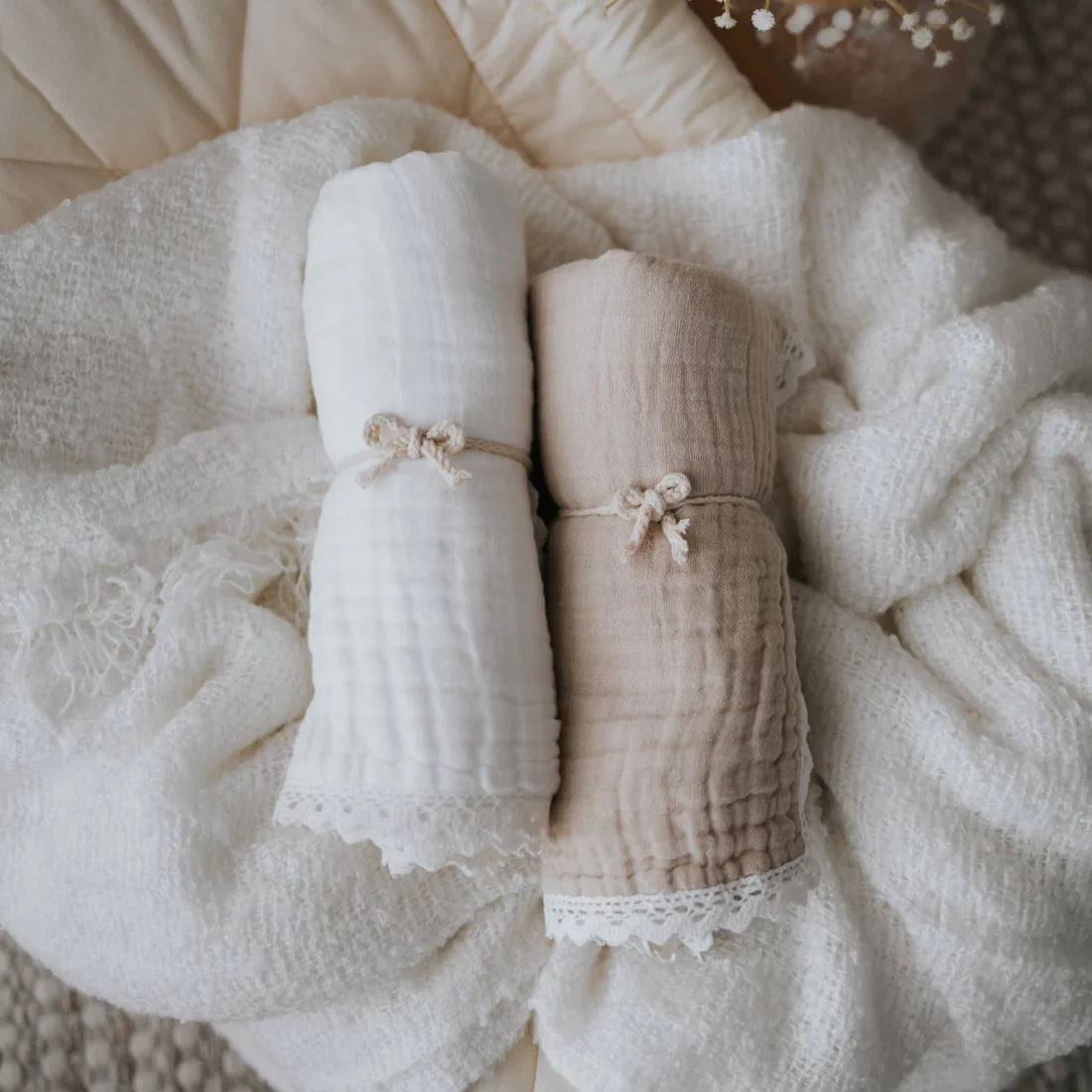 Aster & Oak Sand Muslin Lace Blanket