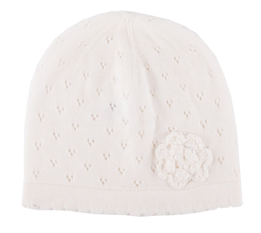 Emotion & Kids Knitted Flower Hat Off White