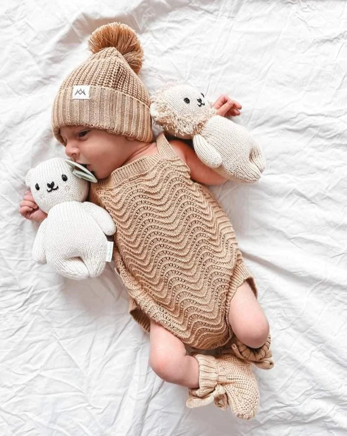 3 Little Crowns Textured Knit Beanie Coco