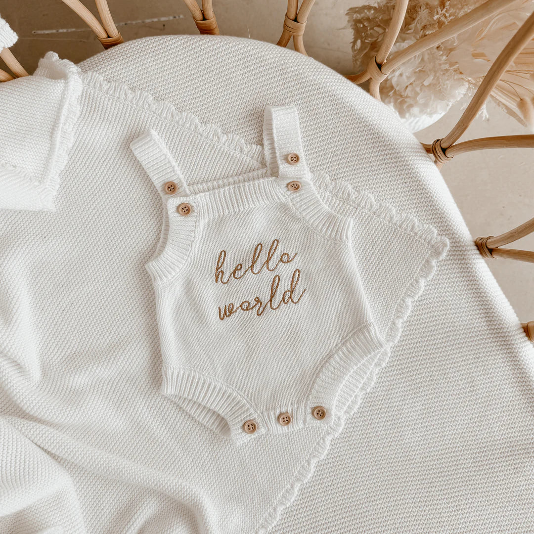 Blossom & Pear 'Hello World' Singlet Mini Knit Romper Milk