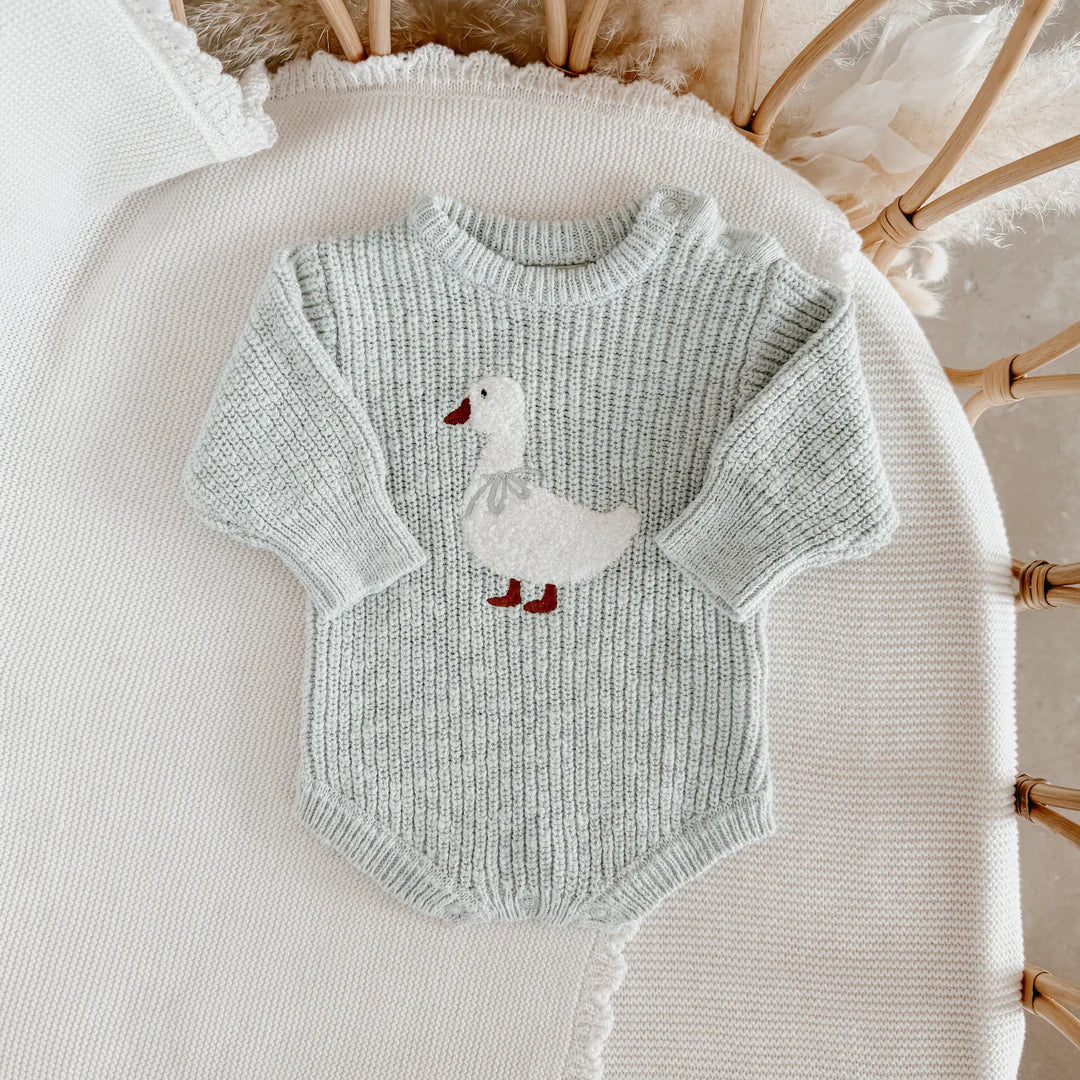 Blossom & Pear Goose Chunky Knit Romper Periwinkle Blue