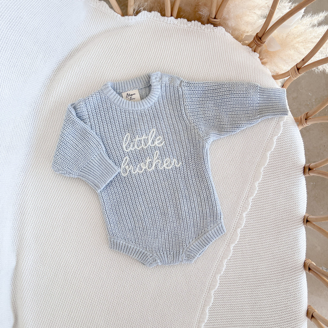 Blossom & Pear 'Little Brother' Long Sleeve Knit Romper Powder Blue