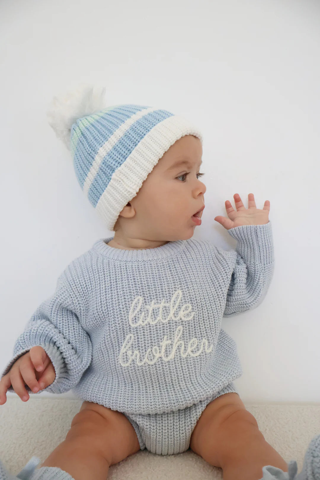 Blossom & Pear 'Little Brother' Long Sleeve Knit Romper Powder Blue