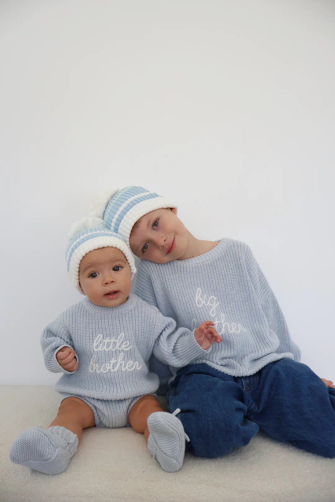 Blossom & Pear 'Little Brother' Long Sleeve Knit Romper Powder Blue
