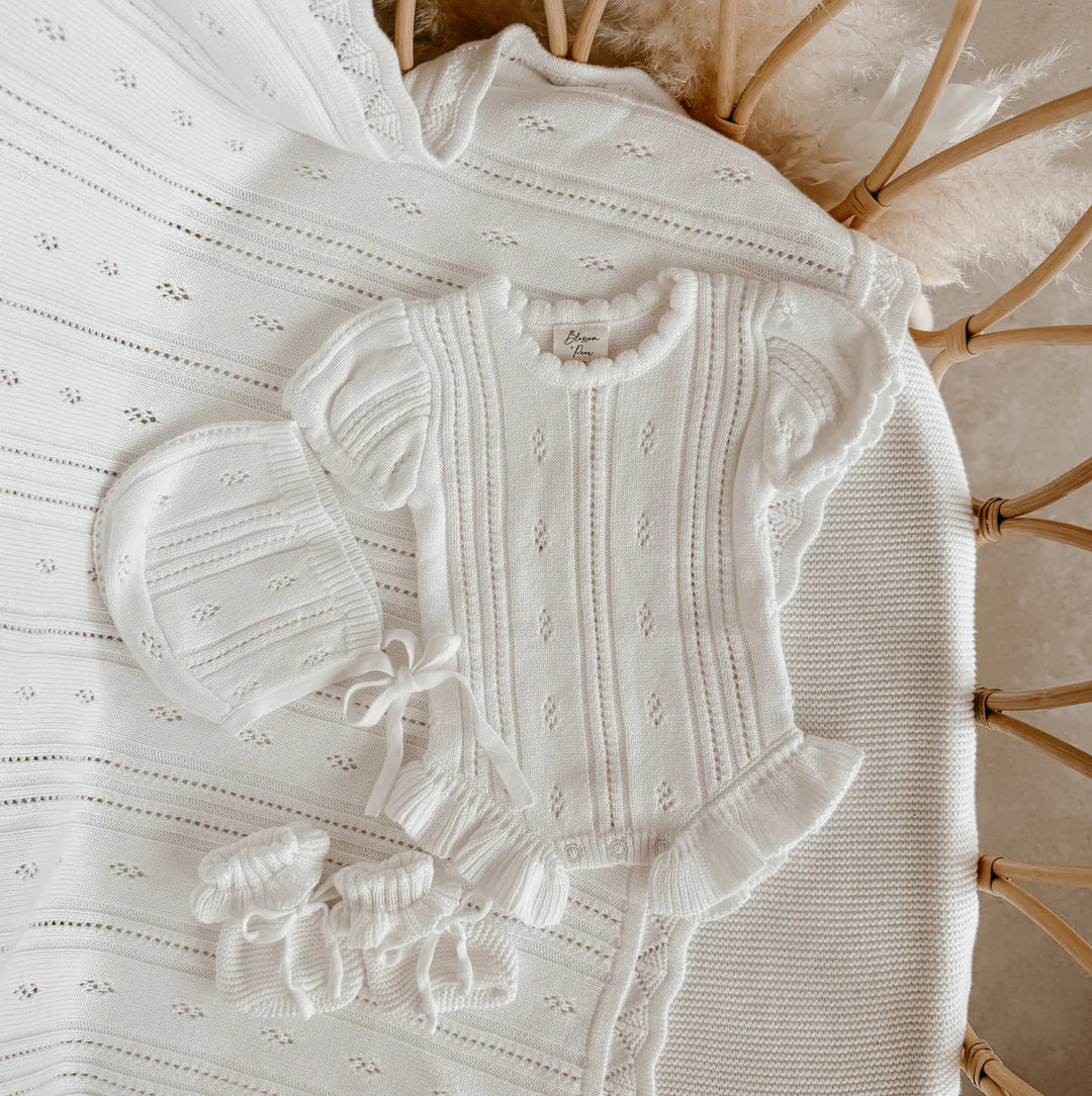 Blossom & Pear Margot Heirloom Knit Blanket Milk
