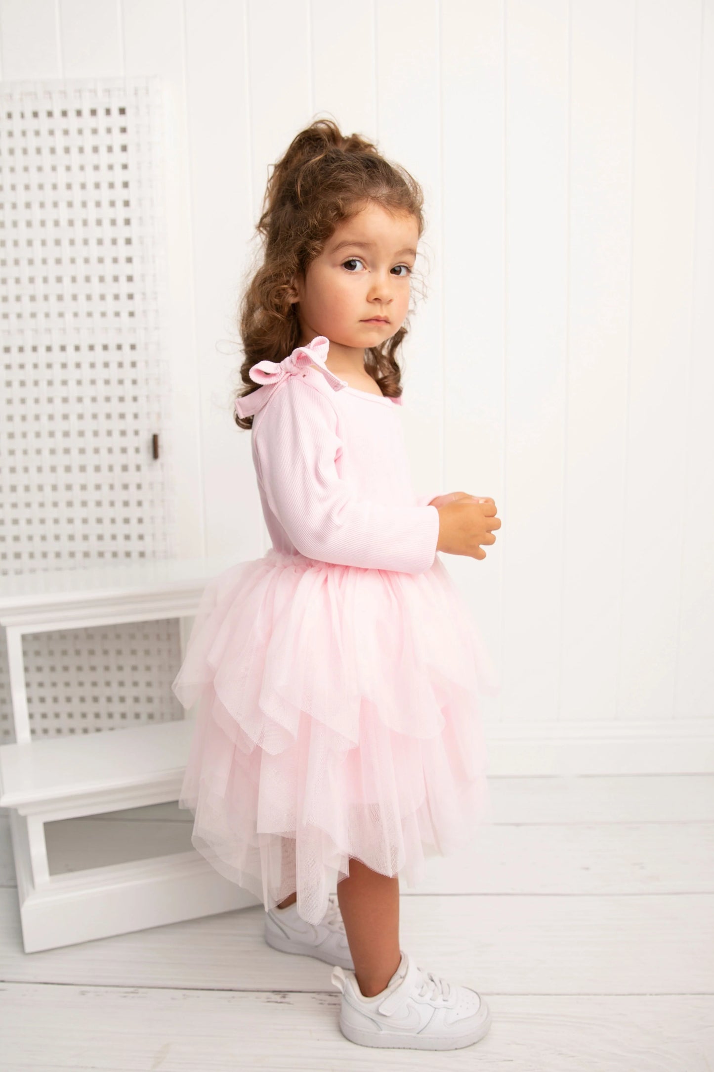 Cracked Soda Winter Ribbed Bow Fleece Tutu Dress Pink