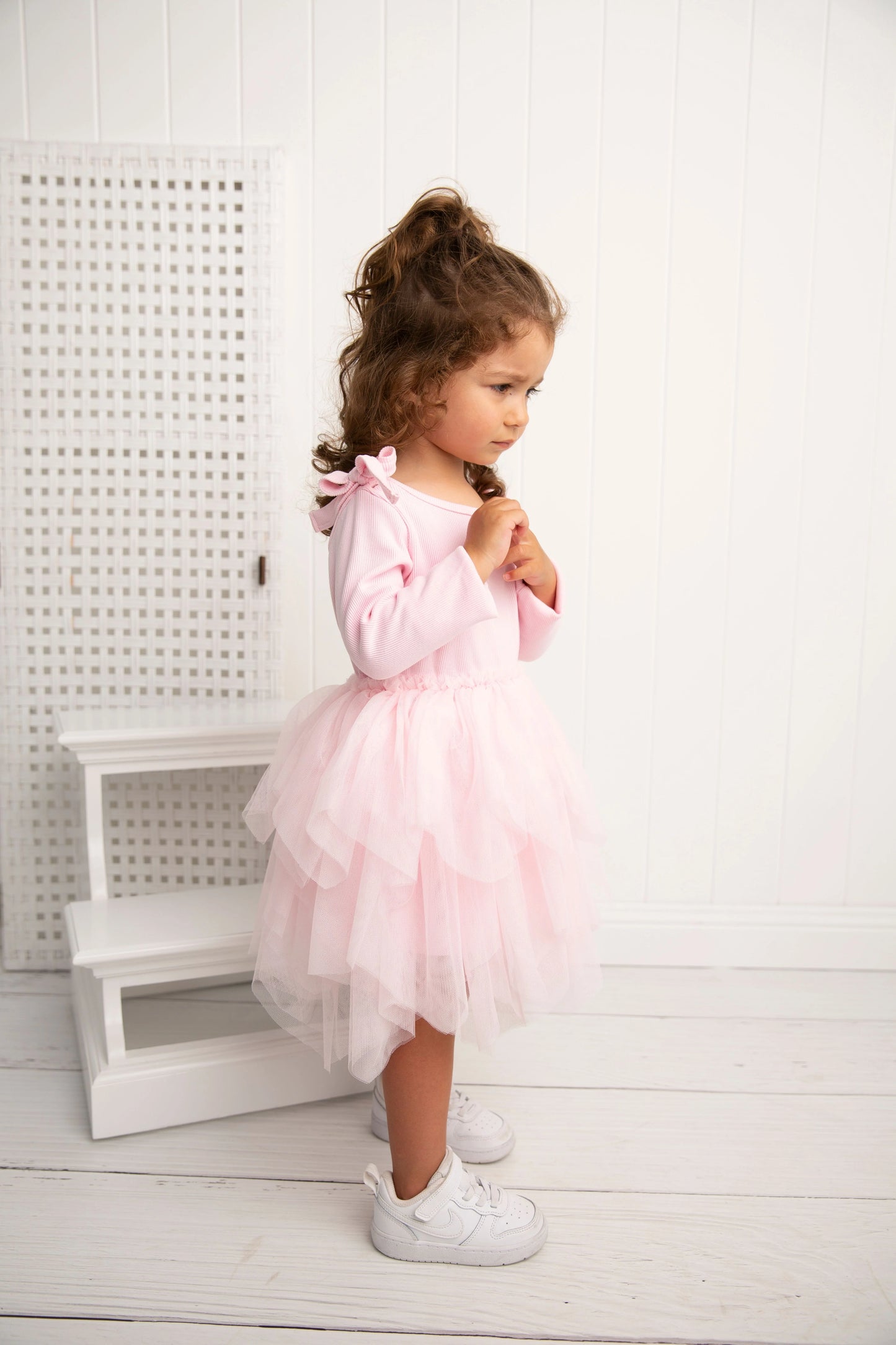 Cracked Soda Winter Ribbed Bow Fleece Tutu Dress Pink