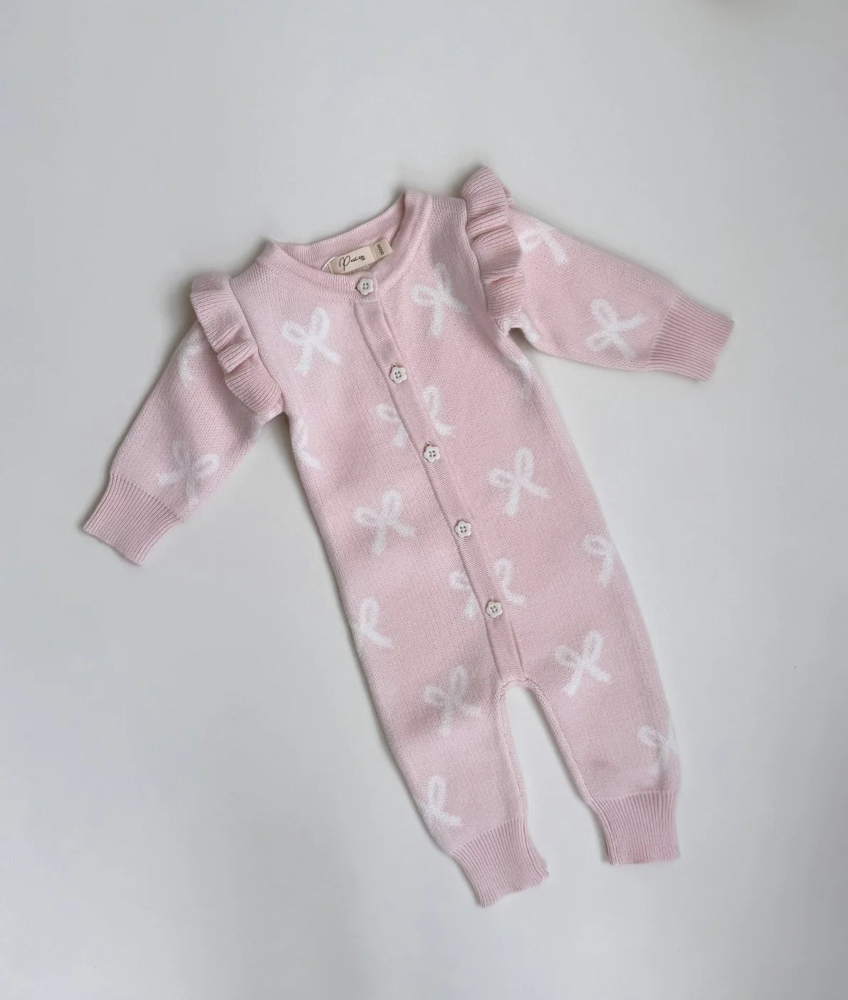 Petite + Co Long Flutter Bow Romper Baby Pink
