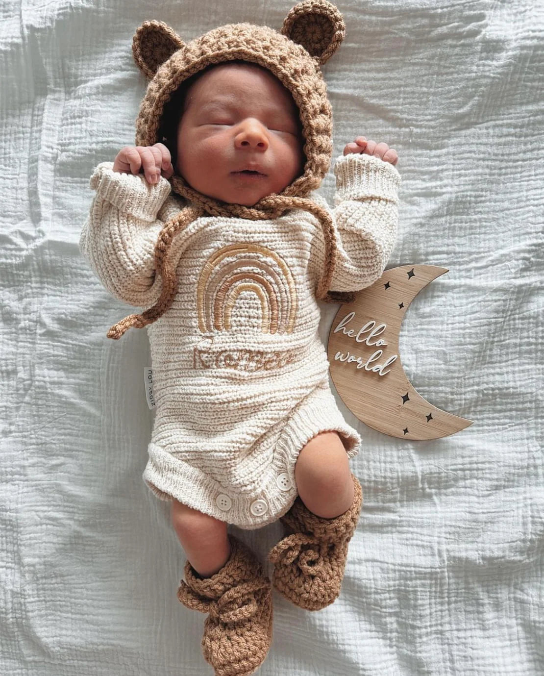 Hello World Moon Birth Announcement Sign