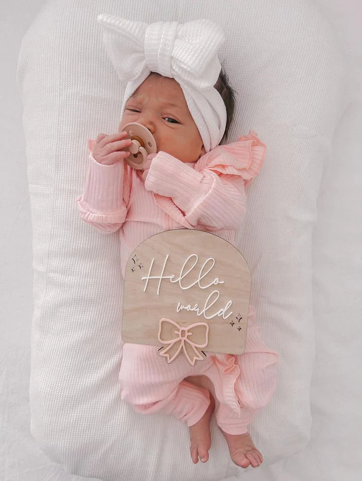 Hello World Bow Birth Announcement Sign