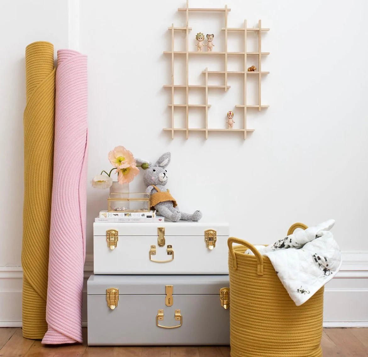 BabyBoo Prints Regular Metal Storage Trunk Grey with Gold Hardware