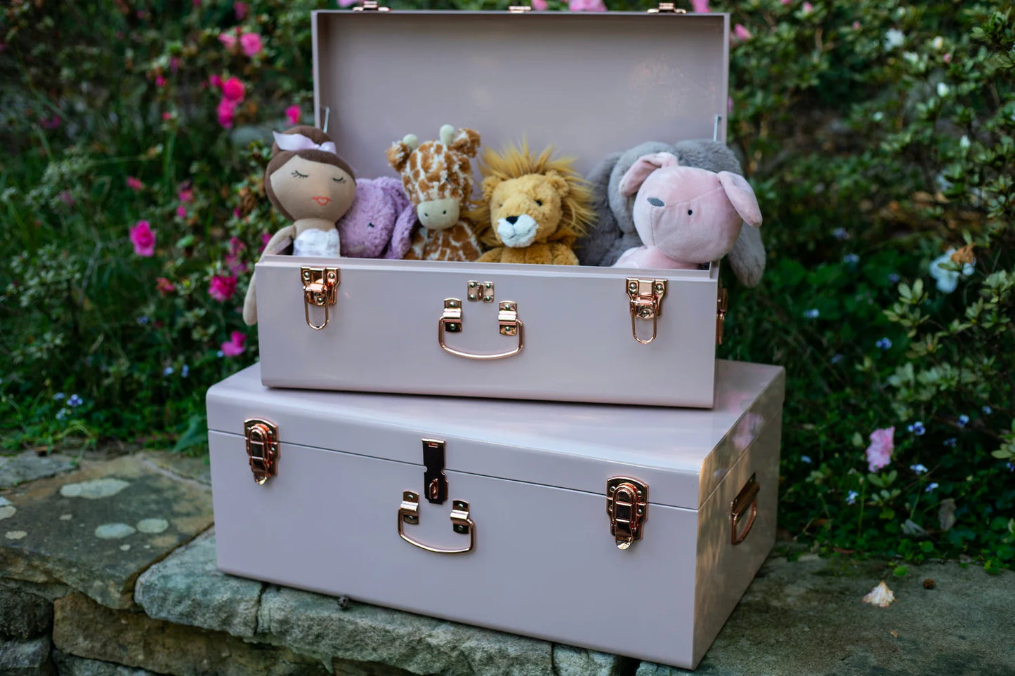 BabyBoo Prints Large Metal Storage Trunk Pink with Rose Gold Hardware
