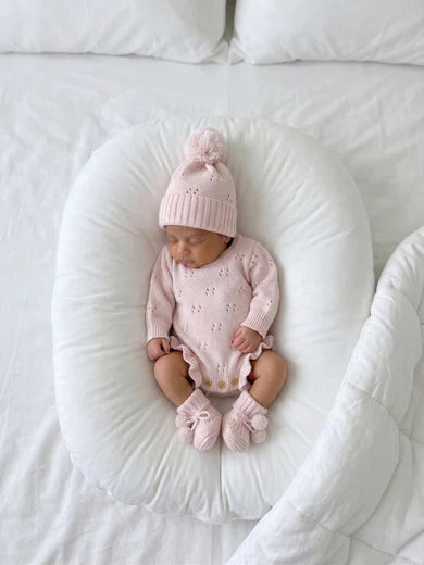 Petite + Co Pointelle Knit Beanie Baby Pink
