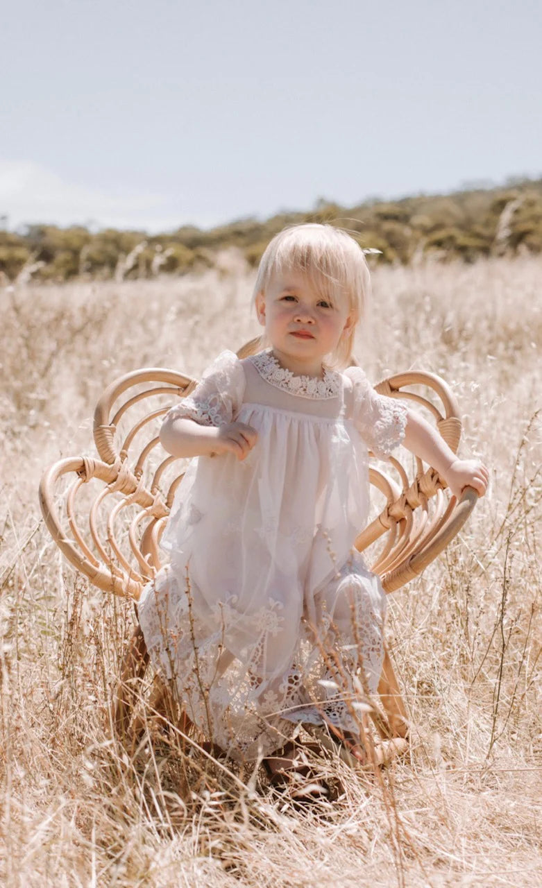 Miss Rose Sister Violet Heirloom Cherub Lace Baby Dress Cream