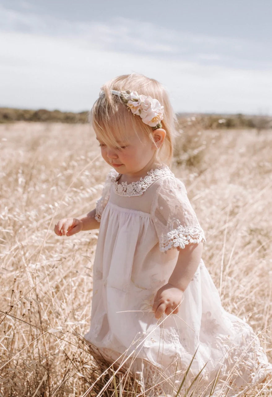 Miss Rose Sister Violet Heirloom Cherub Lace Baby Dress Cream