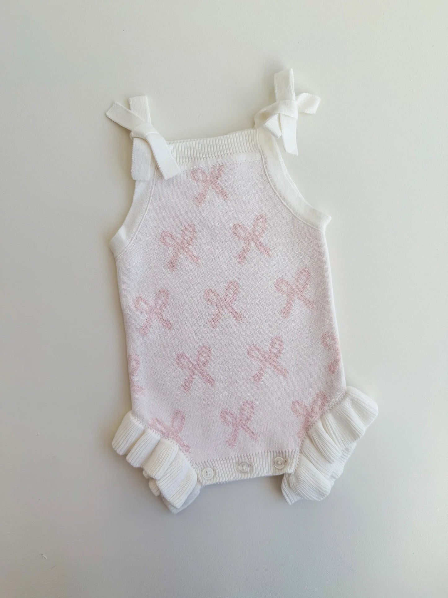 Petite + Co Summer Bow Frill Romper Milk
