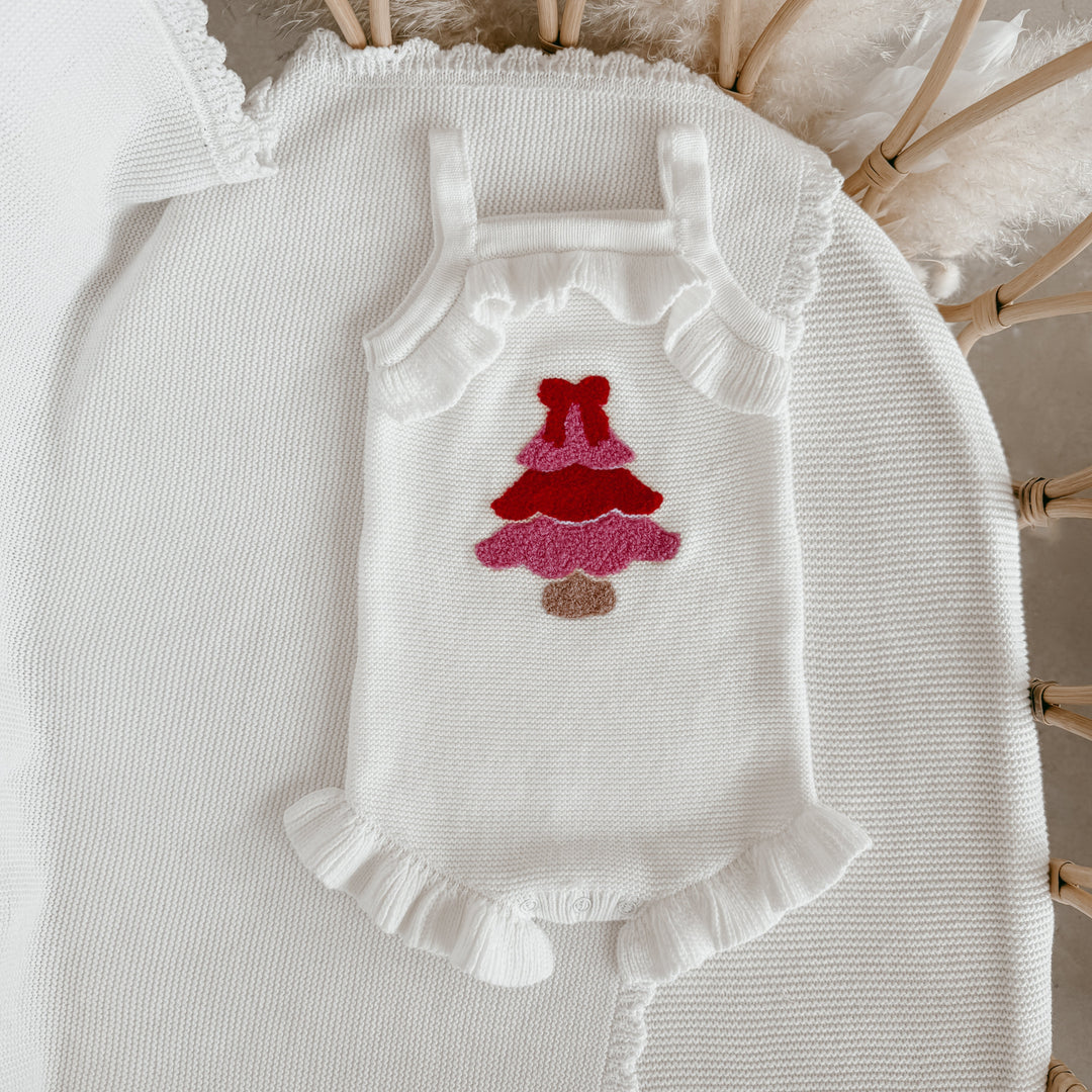 Blossom & Pear Pink Tree Singlet Frill Knit Romper
