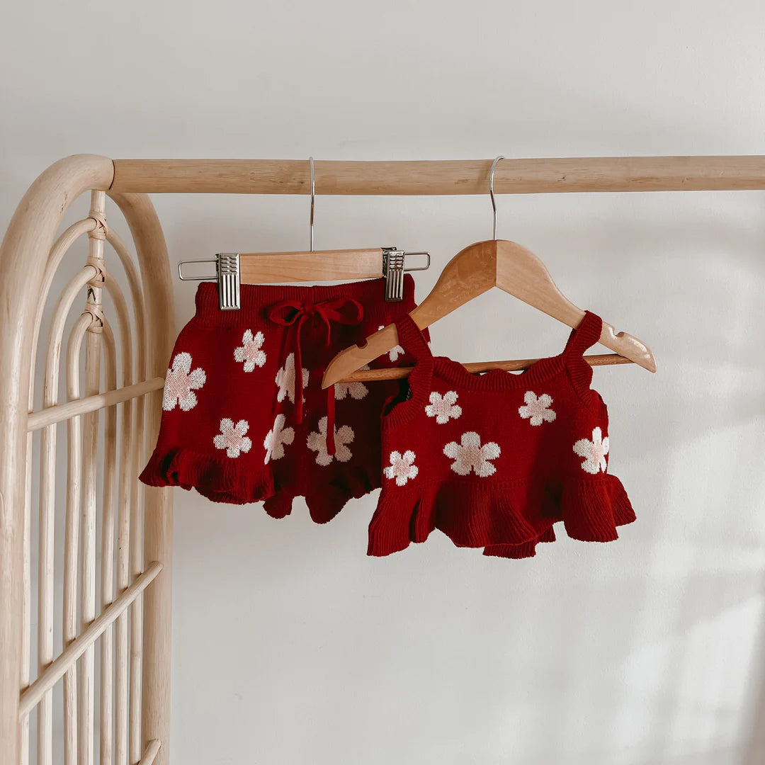 Blossom & Pear Red Posy Knit Tie Set