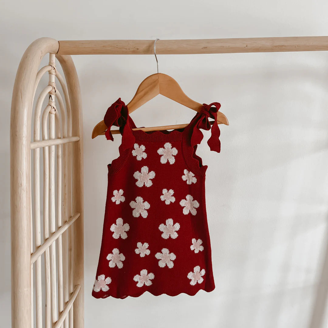 Blossom & Pear Red Posy Knit Tie Dress