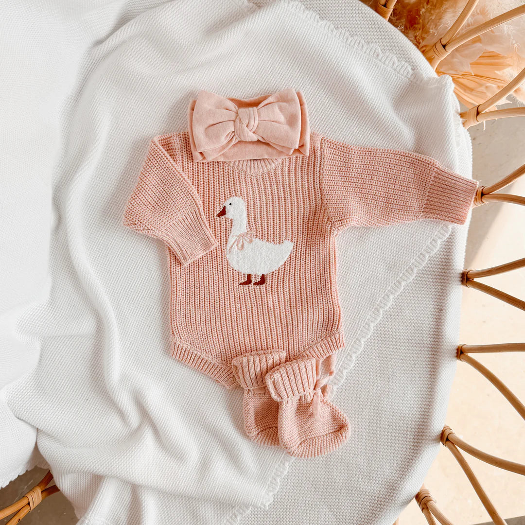 Blossom & Pear Goose Chunky Knit Romper Pink Lemonade