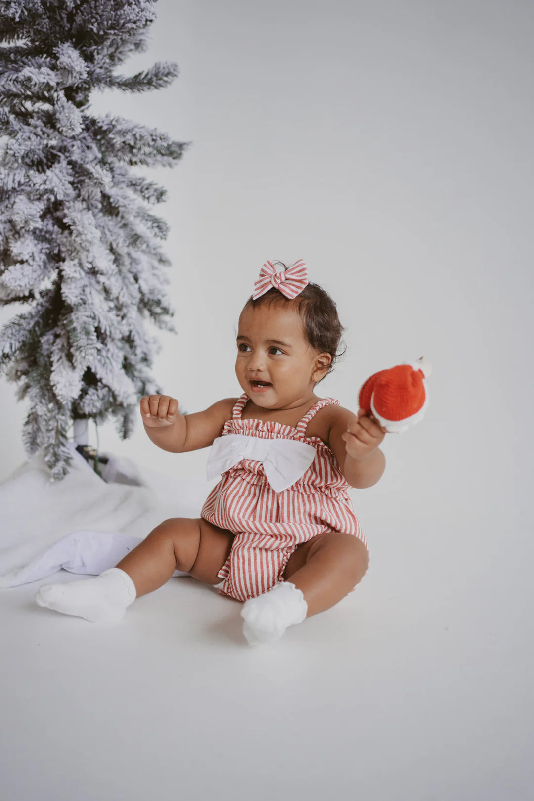 Blossom & Pear Candy Stripe Bow Romper Red
