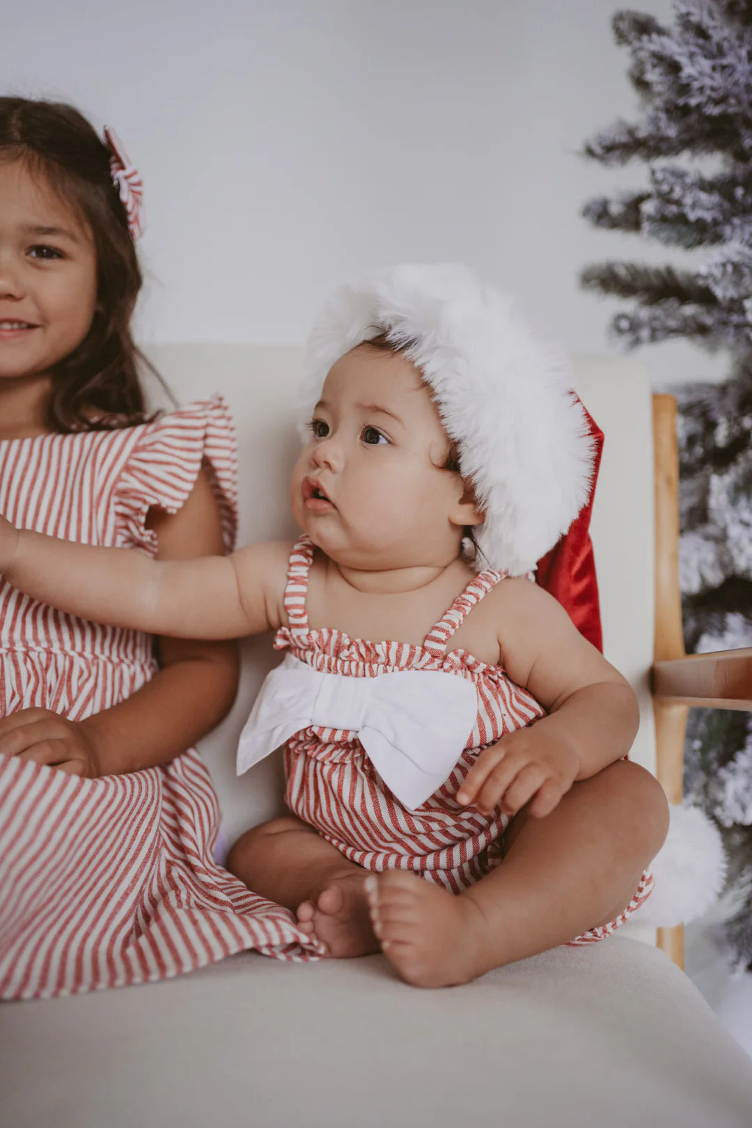 Blossom & Pear Candy Stripe Bow Romper Red