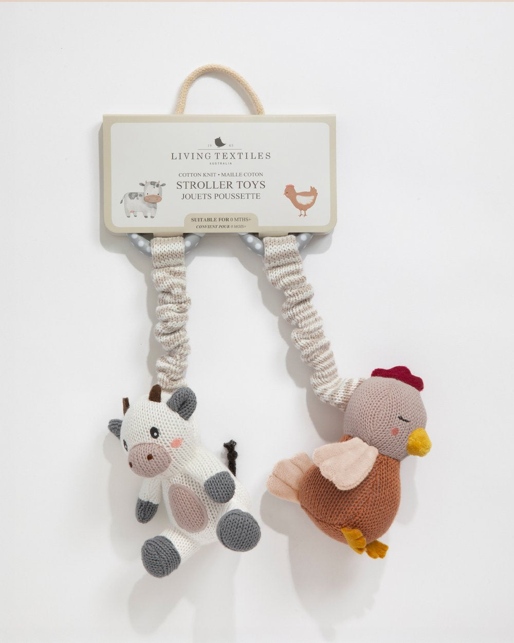 Living Textiles 2pk Stroller Toys Cow & Chicken