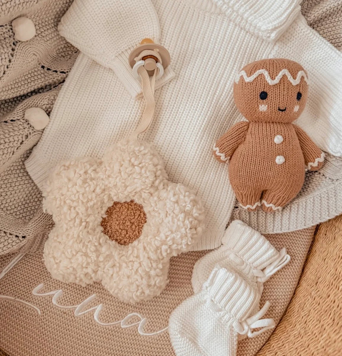 By Lulu The Label Mushroom Sherpa Daisy Pacifier Holder
