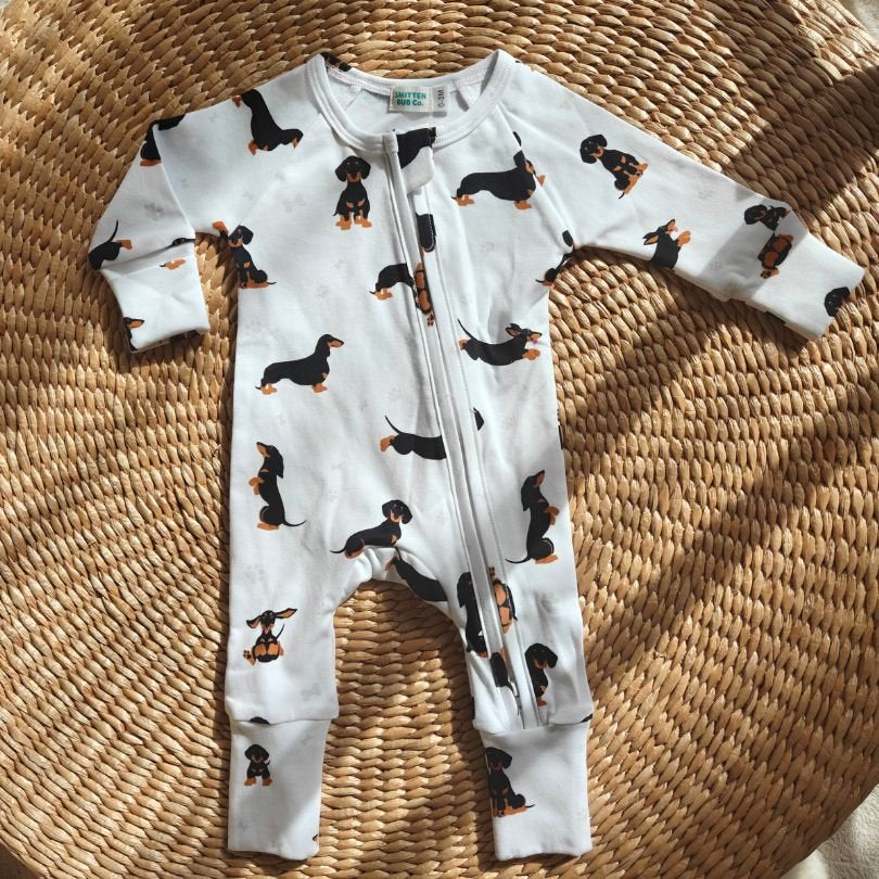 Smitten Bub Co Dachshund Full Zip Unisex Romper