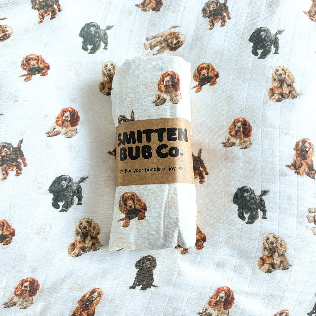 Smitten Bub Co Cocker Spaniel Bamboo Cotton Muslin Swaddle